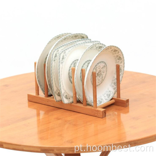 Escorredor de pratos de prateleira de pratos de madeira de bambu
